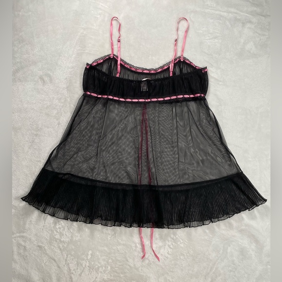 Women’s Y2K Medium Victoria Secret Black and Pink lace Babydoll Slip Dress - Picture 15 of 16